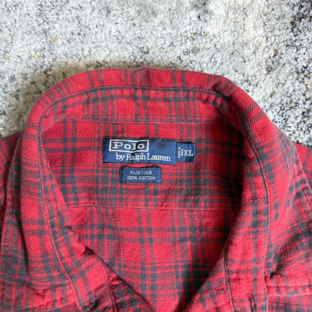 Polo Ralph Lauren Flannel Shirt Mens XL Red Black Plaid Button Down Cotton - Picture 2 of 5